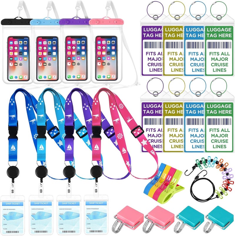 FACULX Cruise Ship Essentials, Cruise Must Haves Kits Including Non-Surge Power Strip, Lanyards for Cruise Ship Cards, Luggage Tags, Magnetic Hooks, Clothesline and Clips for All Cruise Lines - Image 1